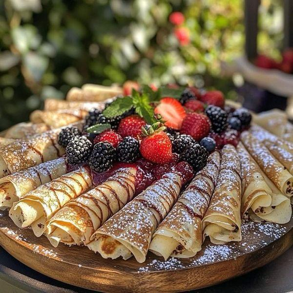 Handmade French-style crêpes served with strawberries